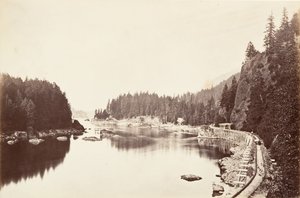 Tooth Bridge, Oregon, 1867, trykt ca. 1876. af Carleton Emmons Watkins