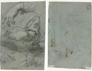 Studier af hænder (recto); Skitse af et barns hoved (verso) af Carletto Caliari