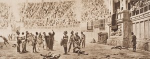 Munken Almachius forsøger at stoppe Gladiatorial Combat, illustration fra 