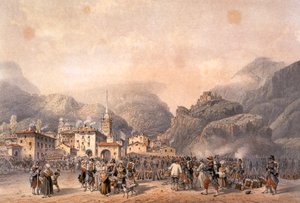 Fransk lejr ved Susa i 1859, af Carlo Bossoli (1815-1884), gravering. Anden uafhængighedskrig, Italien 1800-tallet. af Carlo Bossoli