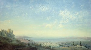 Smyrna fra citadellet på Pagus-bjerget, Cesme-halvøen og Bornoras haver med Phocaeas kyst, 1839 (tempera på linned)