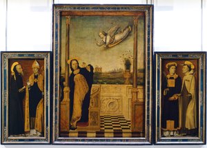 Bebudelsesaltertavle med Sankt Benedikt, Sankt Augustin, Sankt Stefan og Sankt Angelo af Charles Bracesco