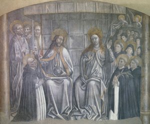 Kristus giver verden til Saint Dominic i nærværelse af Jomfru Maria, fresko af Carlo Braccesco