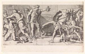 Phineus og hans tilhængere blev til sten Malerier i Palazzo Farnese i Rom (serietitel) Galeria nel Palazzo Farnese i Roma (serietitel) af Carlo Cesio