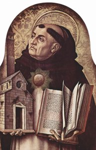 Alteret i San Domenico i Ascoli, polyptyk, yderste venstre panel: Sankt Thomas af Aquino af Carlo Crivelli