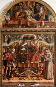 Jomfruens kroning med den hellige treenighed og hellige af Carlo Crivelli