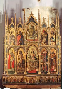 Madonna og barn med helgener, polyptykon (tempera på panel) af Carlo Crivelli