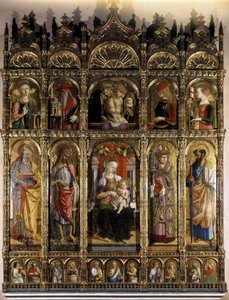 Polyptyk viser en Pieta, og den ringere part en madonna med Child af Carlo Crivelli