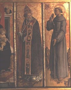 St. Sylvester og St. Francis, detalje fra San Silvestro polyptykon af Carlo Crivelli