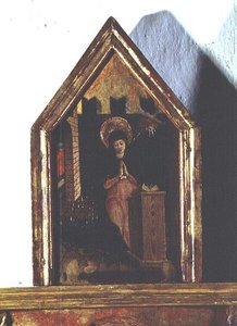 Bebudelsen, detalje af San Silvestro-polyptykonen af Carlo Crivelli