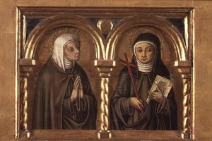 Uidentificeret kvinde og St. Clare of Assisi (predella-panel) (detalje af 57606) af Carlo Crivelli
