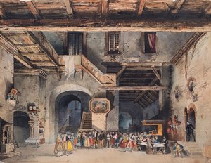 Scenografi til Operaen Skæbnens styrke af Giuseppe Verdi. af Carlo Ferrario