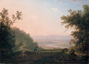Et arkadisk landskab med Adonis, der tager afsked med Venus