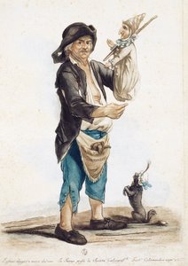Dukkefører Pierannizzi, tegning og farvegravering af Carlo Lasinio (1759-1838), Italien