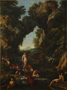 Landskab med Diana og Actaeon, ca. 1657 (olie på lærred) af Carlo Maratta or Maratti