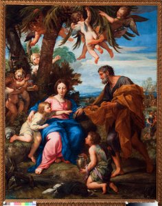 Hvil under flugten til Egypten Maleri af Carlo Maratti (1625-1713)
