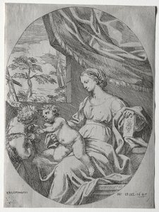 Jomfru og barn med spædbarnet St. John, 1647. af Carlo Maratta or Maratti