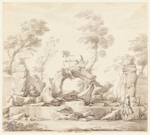 Design til et springvand med Pegasus, til Villa Albani, Rom af Carlo Marchionni