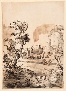 Tegning, Et pastoralt landskab, 1760-1780 af Carlo Marchionni