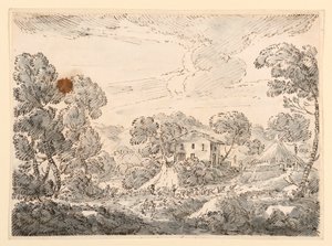Tegning, En bondes bolig i et træbevokset land, 1750-1770 af Carlo Marchionni