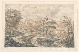 Tegning, En dal, 1750-70 af Carlo Marchionni