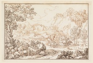 Tegning, Et landskab, 1770-86 af Carlo Marchionni