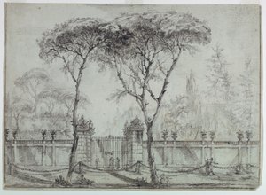 Tegning, Ved porten til en villa, 1770-86 af Carlo Marchionni
