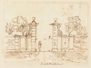Tegning, design af en port til en villa, 1750-55 af Carlo Marchionni
