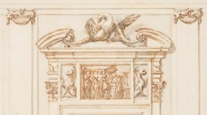 Tegning, design til nordportalen, det store galleri, Villa Albani, Rom, Italien, 1755-56 af Carlo Marchionni