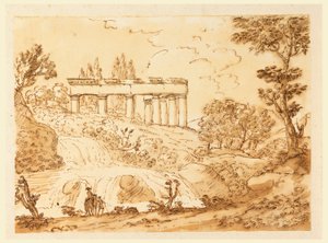 Tegning, Landskab med tempelruiner, 1770-1786 af Carlo Marchionni