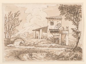 Tegning, Landskab med villa, 1750-60 af Carlo Marchionni