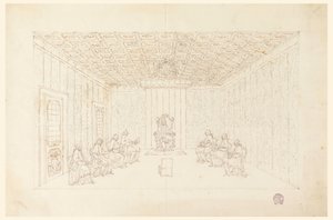 Tegning, pave Benedikt XIV i konsistorium med kardinaler, 1740-58 af Carlo Marchionni