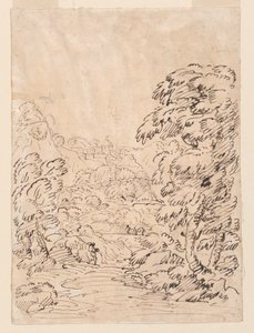 Tegning, vej til en bjergby, 1750-86 af Carlo Marchionni