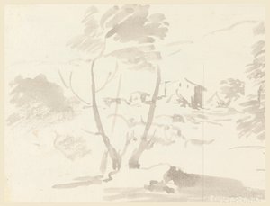 Tegning, Skitse af et træ i et landskab, 1760-1780 af Carlo Marchionni