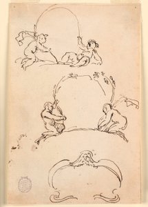 Tegning, Tre skitser af kartoucher, før 1775 af Carlo Marchionni