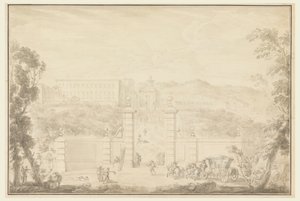 Udsigt over et kloster, der får besøg af store mennesker af Carlo Marchionni