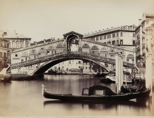 Udsigt over Canal Grande med Ponte di Rialto i Venedig. 1865-1875