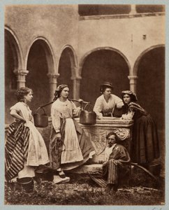 Figurer ved brønden, San Giobbe-klostergården, Venedig (Donne al Pozzo, Chiostro di San Giobbe, Venedig) af Carlo Naya