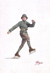 Lone Man Skating (farve litho) af Carlo Pellegrini