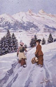 To kvinder går i sneen nær Tour d