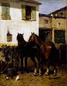 Postheste, maleri af Carlo Pittara (1836-1891), olie på lærred, 41x32 cm, Italien