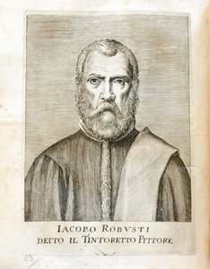 Portræt af Jacopo Robusti dit le Tintoret (Tintoretto) (1518-1594) Italiensk maler Indgravering fra "Maraviglie dell