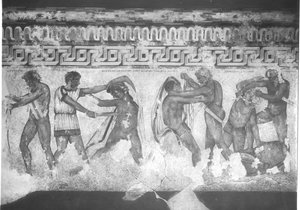 Rekonstruktion af det etruskiske vægmaleri i Francois-graven ved Vulci ca. 320-280 f.Kr. (vægmaleri) (se også 212367, 212368 & 214591) af Carlo Ruspi