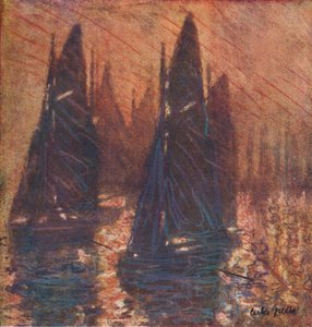 Fiskerbåde i tåge, c1913. af Carlos Grethe