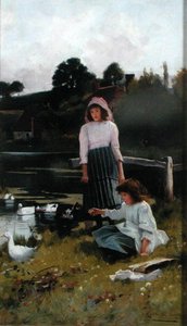 Fodring af ænder (olie på panel) af Carlton Alfred Smith