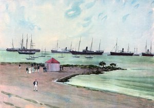 Fangede spanske fartøjer ved anker i Man-of-War Harbor, Key West.--Udsigt fra Esplanade nær USA