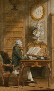 Monsieur de Cormainville i sit bibliotek, skriver ved sit skrivebord, af Carmontelle