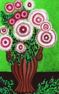 Brun vase med fantasi vilde blomster af Carol Sousa Cuello