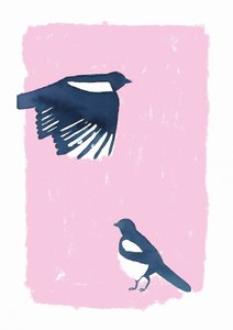 Pink Sky Magpies af Carola Cedell