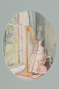 En ung kvinde med en harpe, 2009 (wc på papir) af Caroline Hervey Bathurst